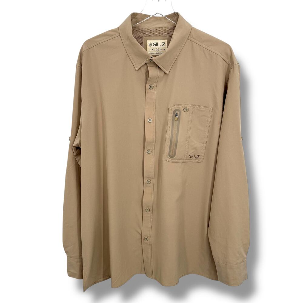 Gillz shirt men's XL vented fishing outdoors button down long tab sleeves tan
